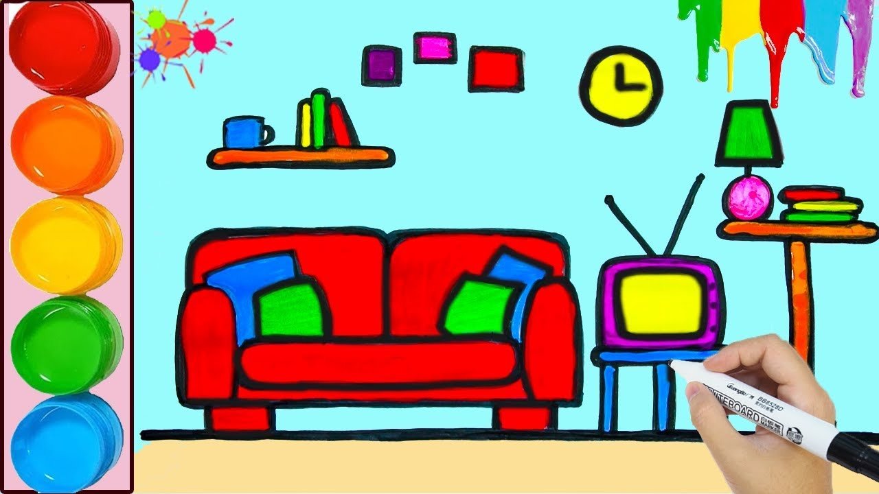 Zeichnen Und Färben Wohnzimmer Für Kinder | Künstlerische Farben Für Kinder  | Lernvideo Für Kinder for Wohnzimmer Malen
